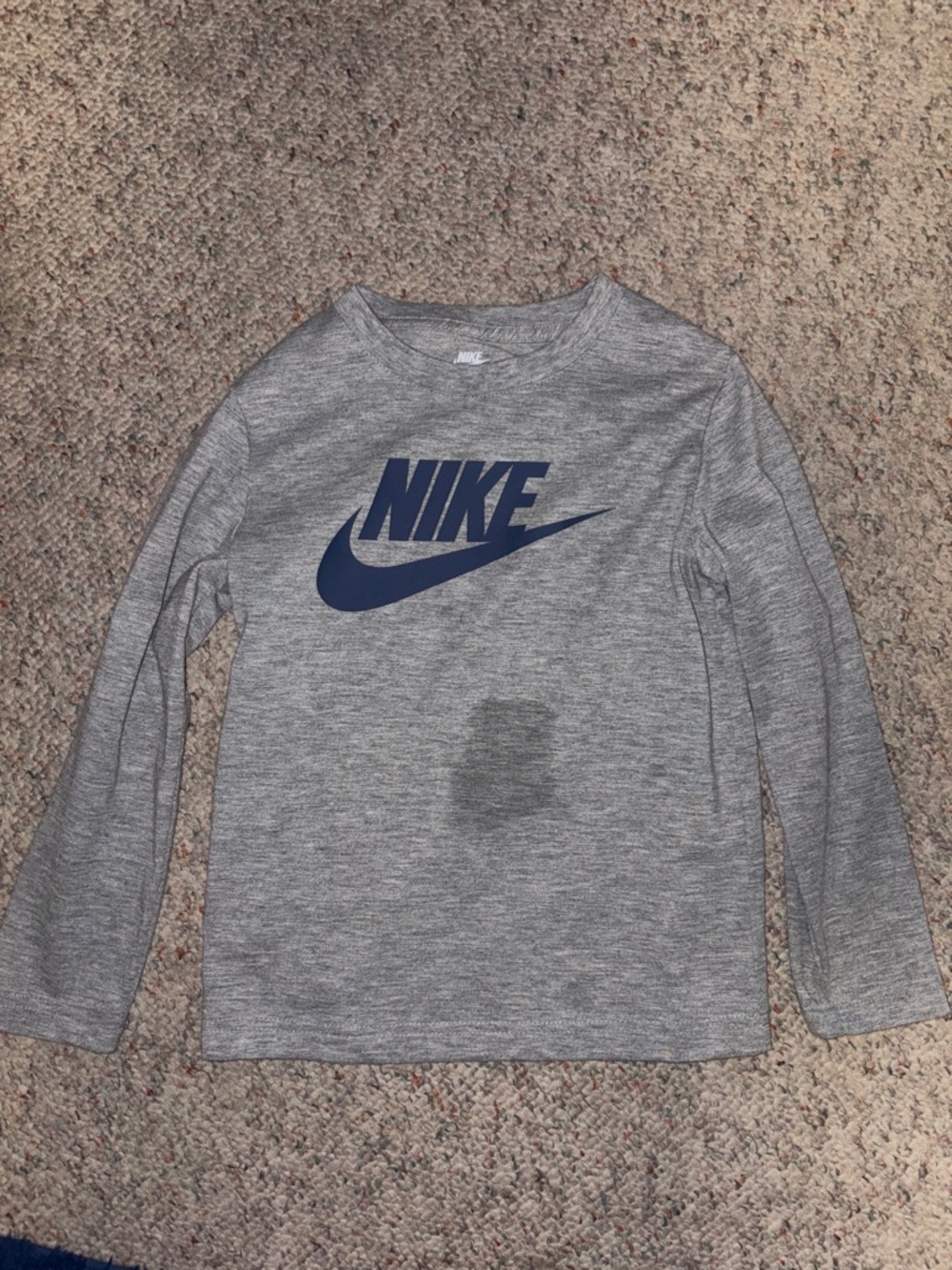 Nike Kids Heather Gray Long-Sleeve Top with Navy Logo